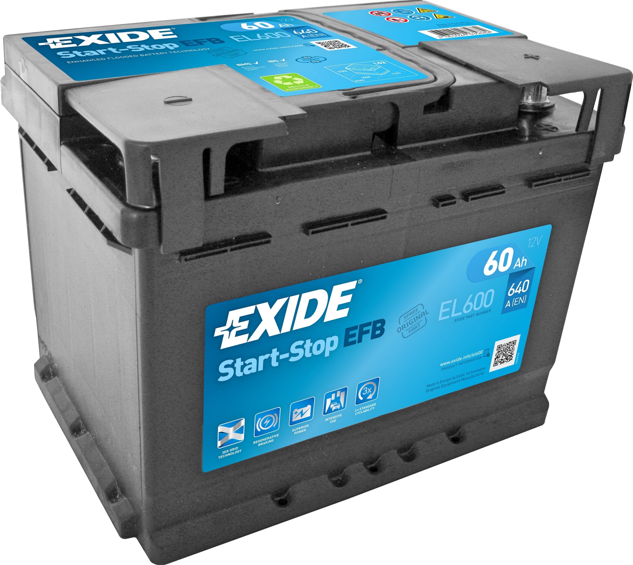 EL600 (027EFB) EXIDE EL600 Start-Stop Batterie 12V 60Ah 640A B13
