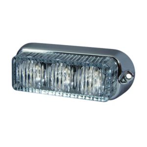 HIGH INTENSITY 3 WHITE LED WARNING LIGHT - HORIZONTAL, CHROME BEZEL (12 FLASH PATTERNS)