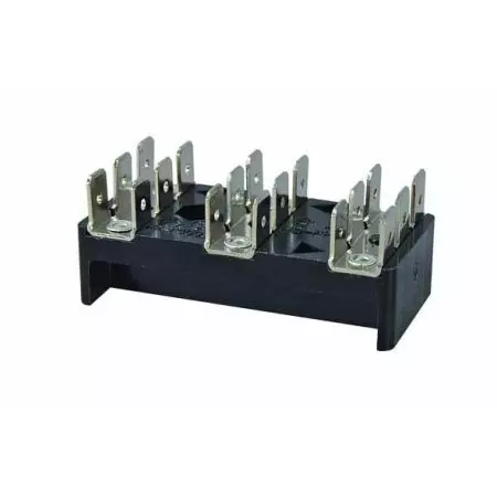 3 X 6-WAY BUS BAR WITH 6.3MM COMMON PLATED BRASS BLADE TERMINALS - 25A