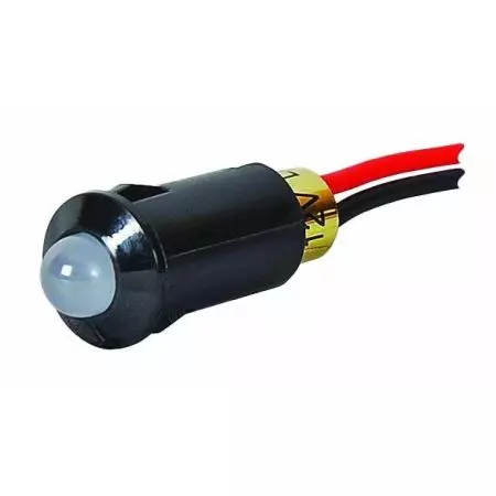 AMBER LED WARNING LIGHT FOR 8.2MM DIAMETER PANEL HOLE - 24V RED POSITIVE BLACK NEGATIVE