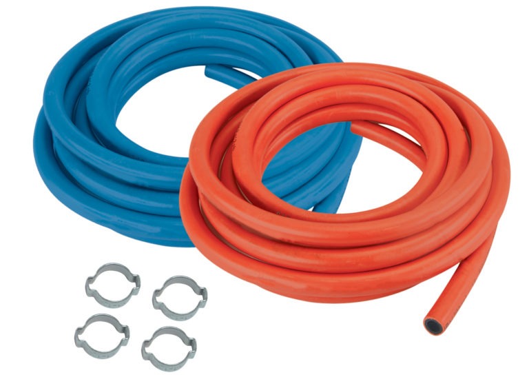 SET OF 2 HOSES OX & ACETYLENE (4m - Ø10mm) + HOSE CLIPS