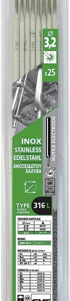 25 STAINLESS STEEL ELECTRODES - 316L - Ø3.2 (BLISTER)