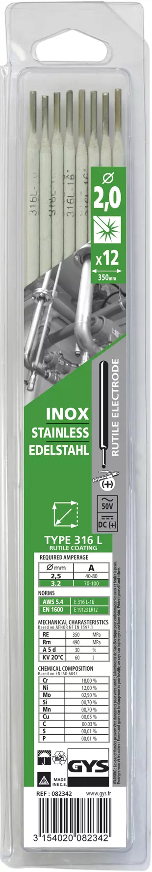12 STAINLESS STEEL ELECTRODES 316L Ø2.0 - BLISTER
