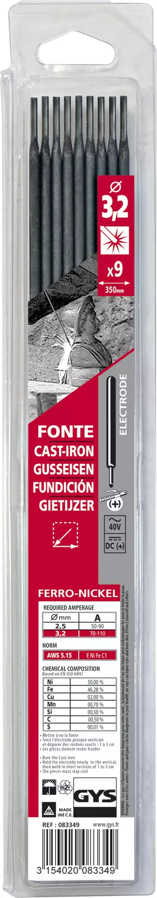 9 CAST IRON ELECTRODES - Ø3.2 (BLISTER)