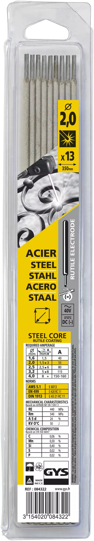 13 RUTILE ELECTRODES - STEEL - Ø2.0 (BLISTER)