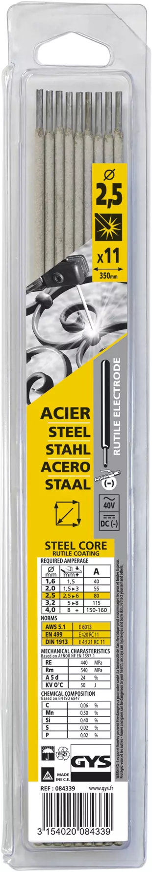 11 RUTILE ELECTRODES - STEEL - Ø2.5 (BLISTER)