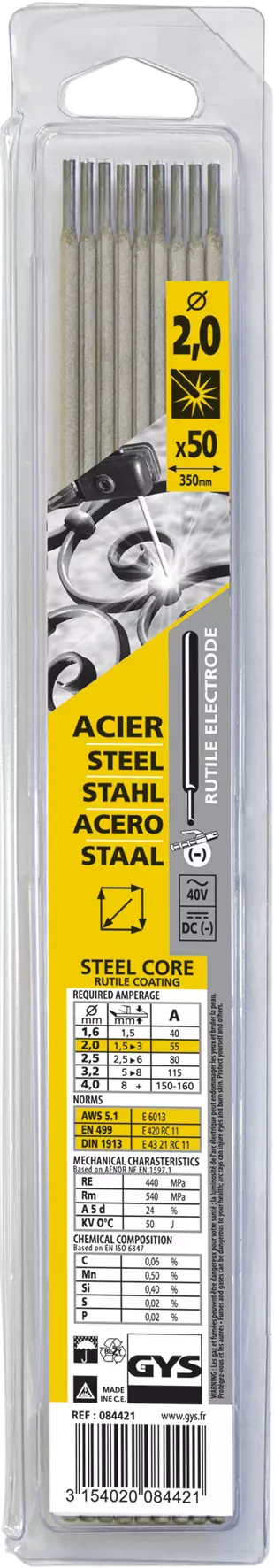 50 RUTILE ELECTRODES - STEEL - Ø2.0 (BLISTER)