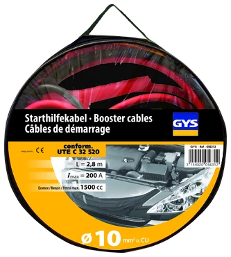 JUMP LEADS PRO 200A (1.5L) - INSULATED CLAMPS - Ø10mm² - 2 x 2.8m