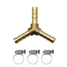 Y SHAPE BRASS GAS CONNECTOR Ø6mm + 3 HOSE CLIPS
