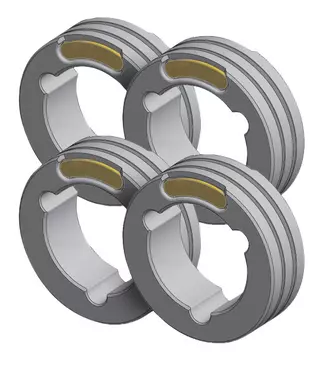SET OF 4 TWIN DRIVE ROLLS - STEEL CORED WIRE ø1.6/2.4 (yellow/grey)